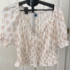 Old Navy White and Brown Leaf Print Blouse